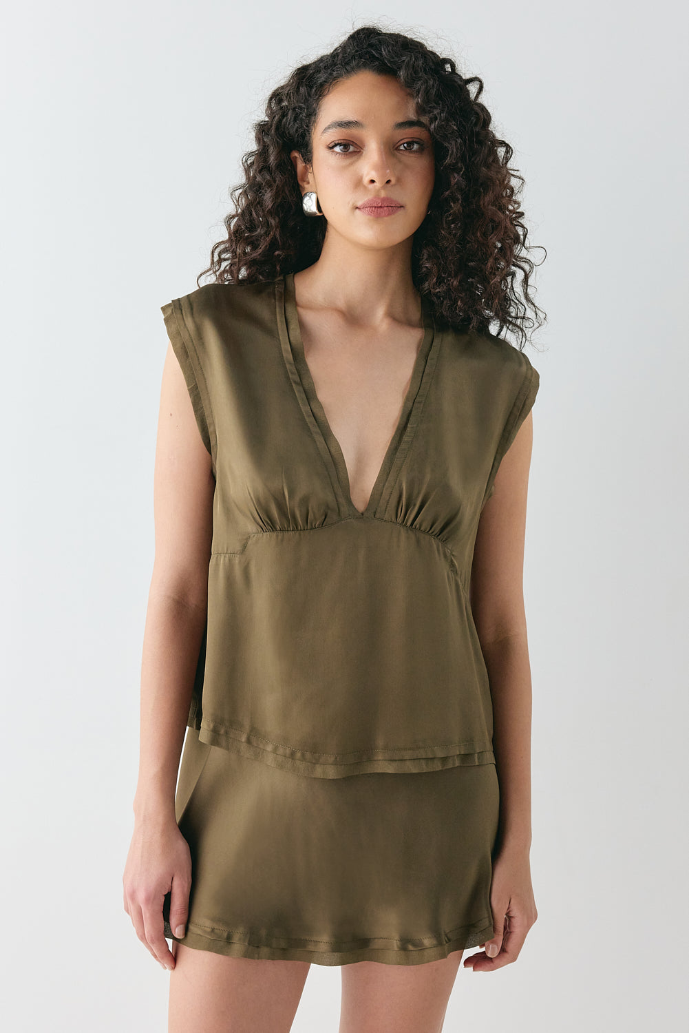 Flores Satin Top Khaki - size:Beatrys:AU 8 / US 4