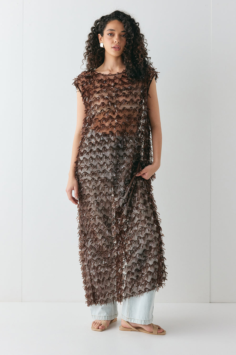 VRG GRL Women's' 'Natalia Sequin Maxi Dress Chocolate 10