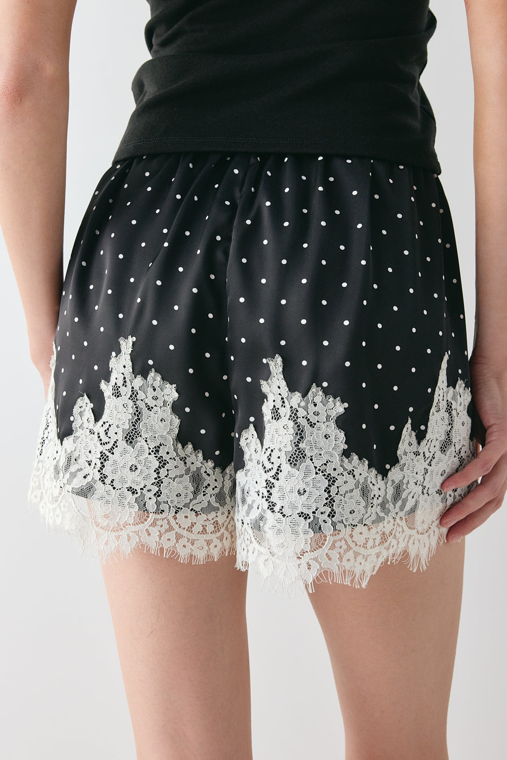 Monikh Satin Lace Shorts Polka Dot