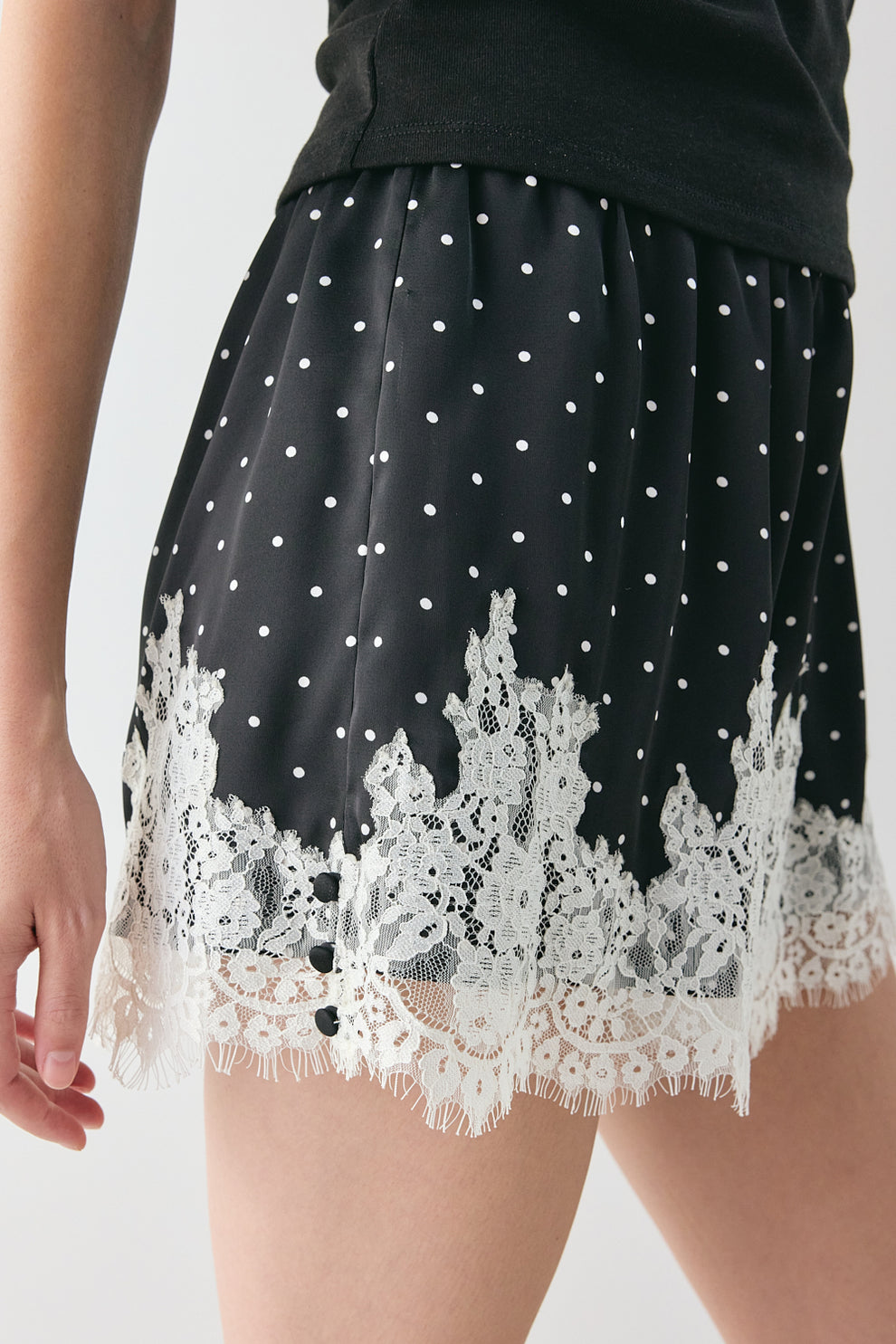 Monikh Satin Lace Shorts Polka Dot