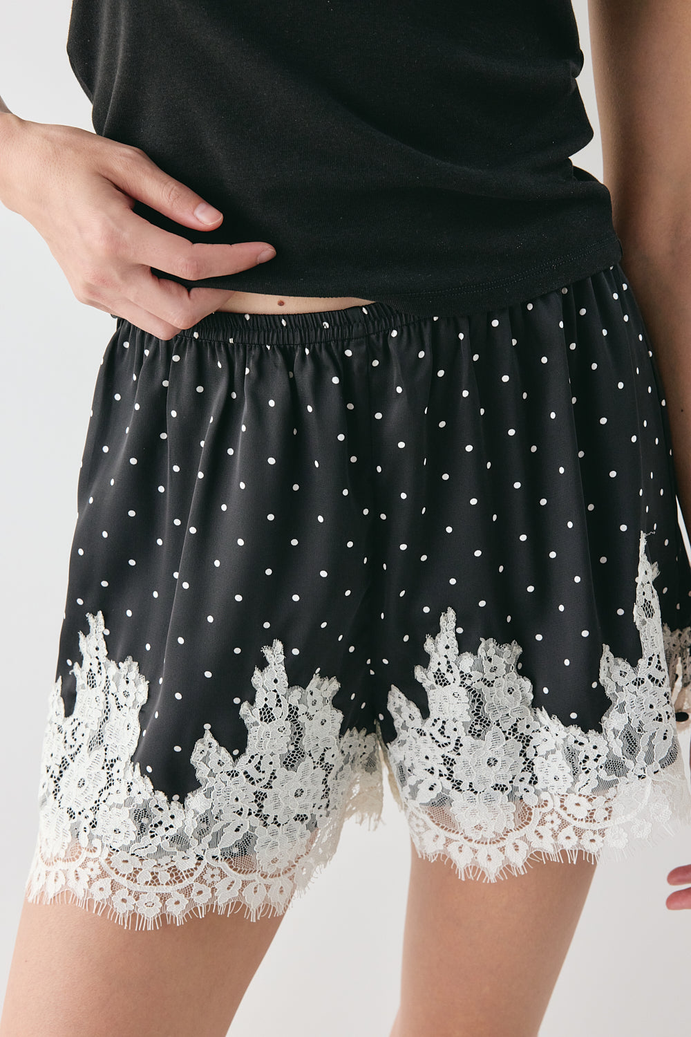 Monikh Satin Lace Shorts Polka Dot