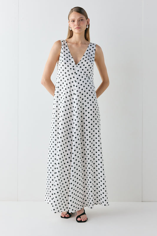 Maeve Satin Maxi Dress Polka Dot - size:Kjnara:AU 6 / US 2