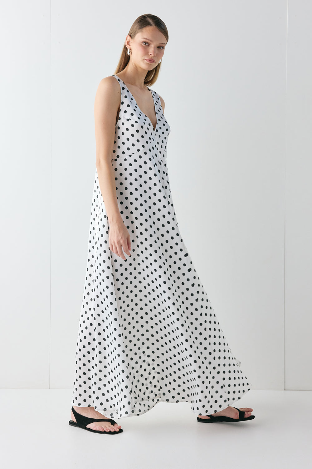 Maeve Satin Maxi Dress Polka Dot