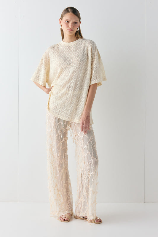 Willow Lace Tee Cream - size:Kjnara:AU 6 / US 2