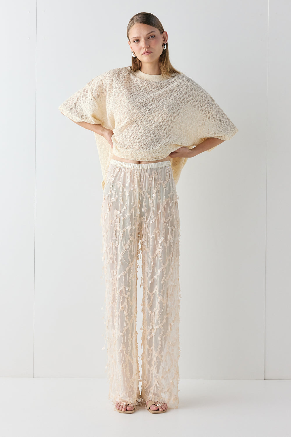Sia Sequin Pants Cream 