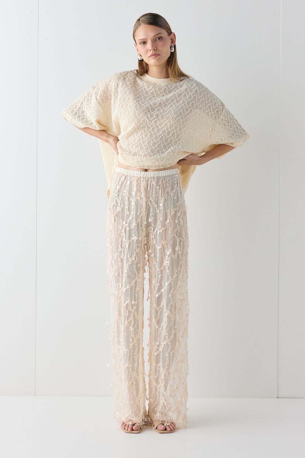 Sia Sequin Pants Cream 