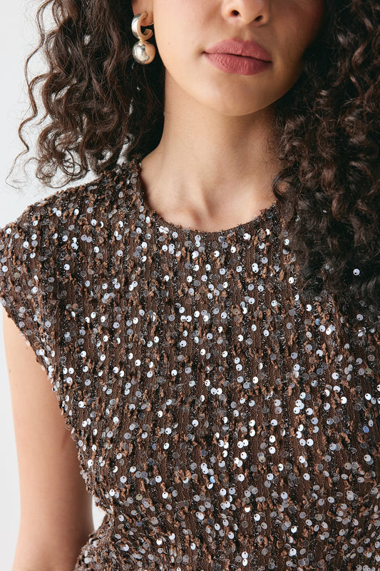 Ivanna Sequin Mini Dress Chocolate - size:Beatrys:AU 8 / US 4