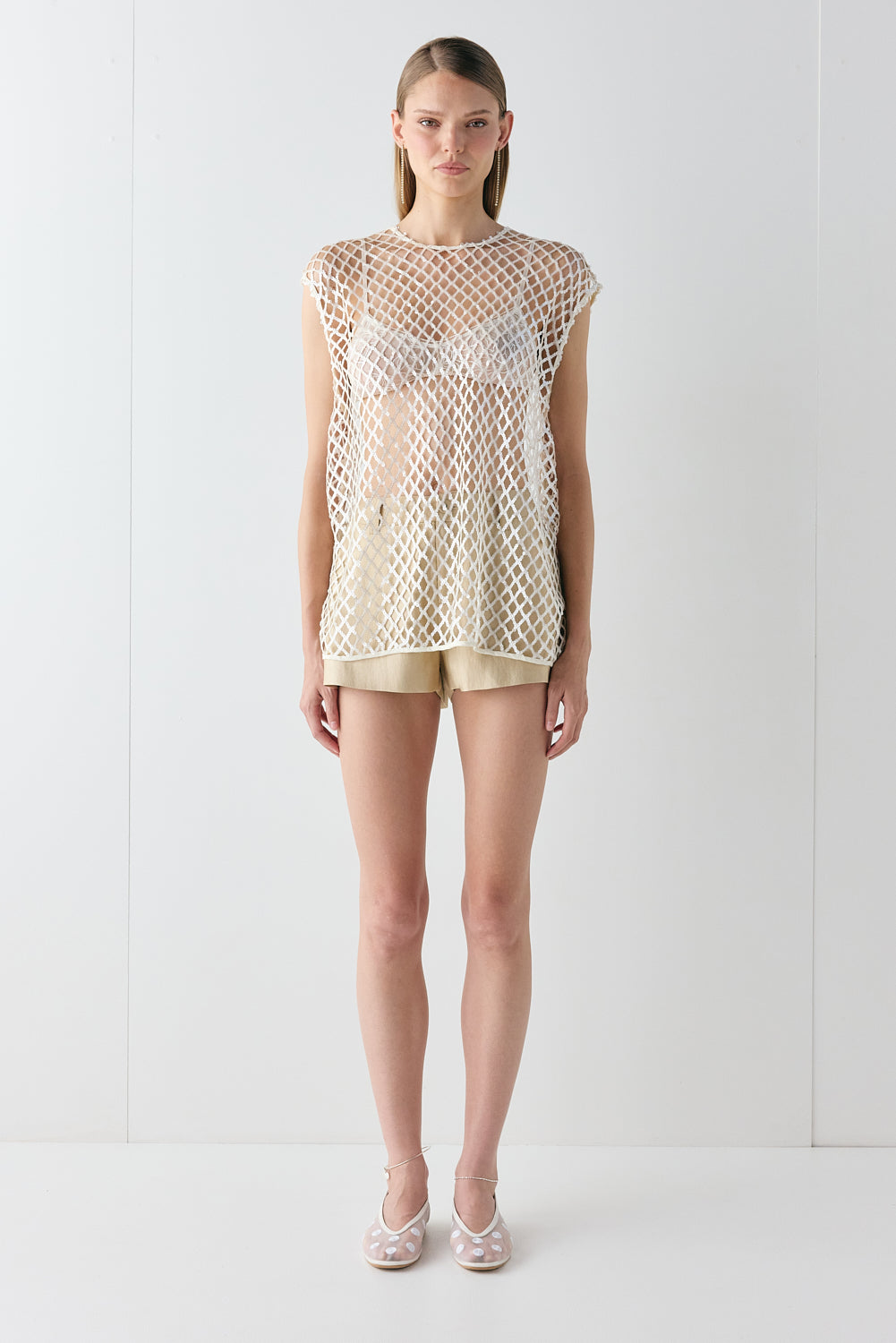 Velda Sequin Net Top Cream - size:Kjnara:AU 6 / US 2