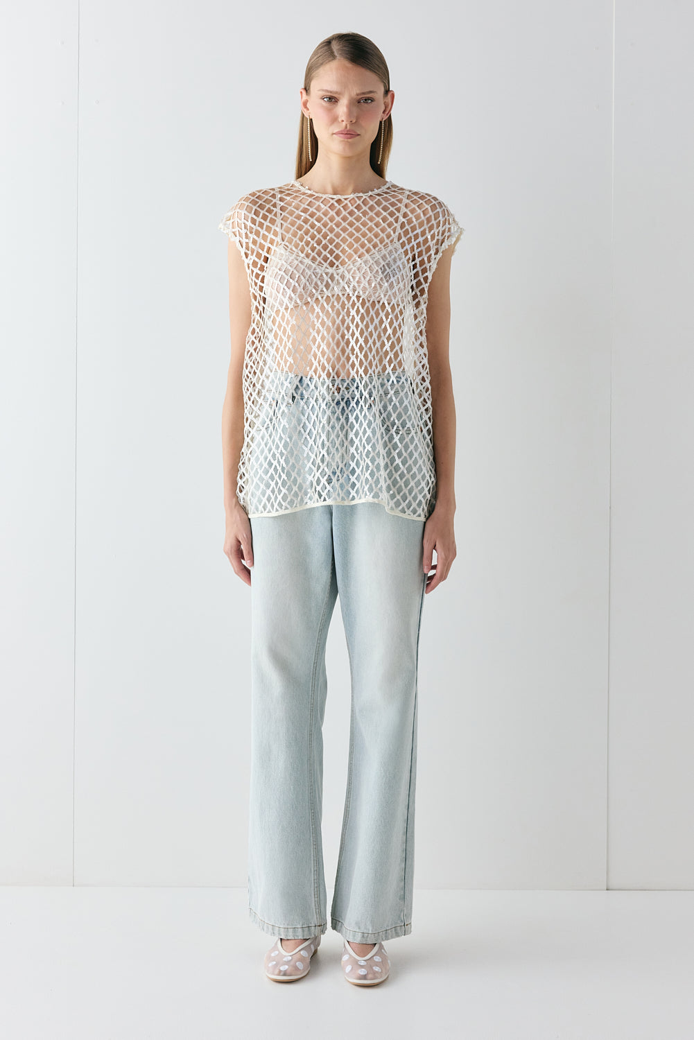 Velda Sequin Net Top Cream