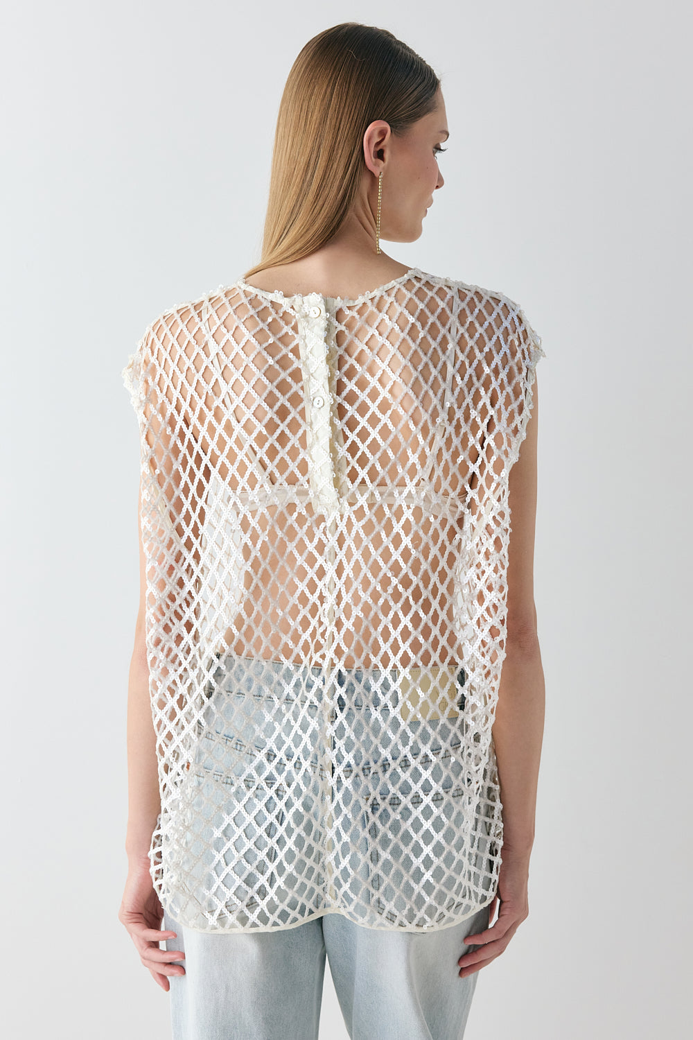 Velda Sequin Net Top Cream