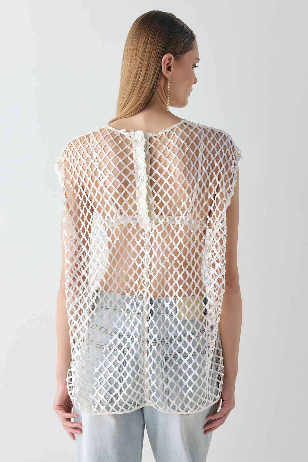 Velda Sequin Net Top Cream