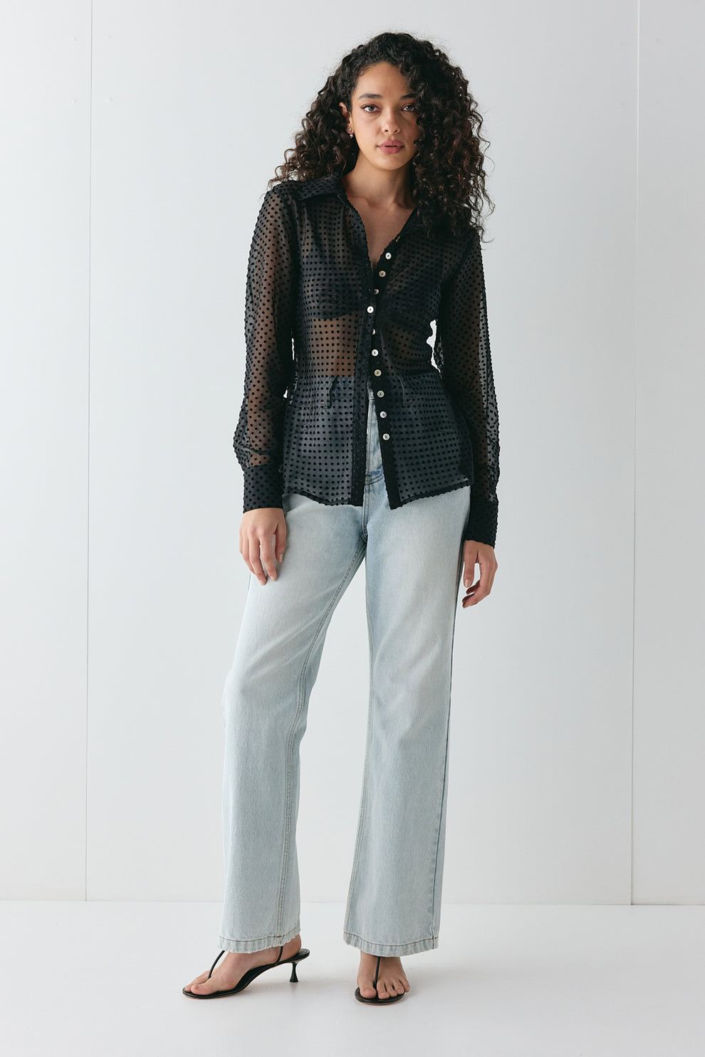 Mila Sheer Bias Shirt Black