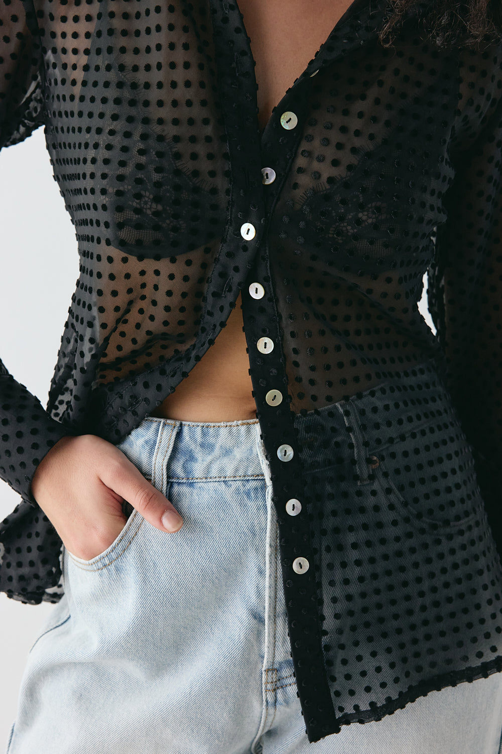 Mila Sheer Bias Shirt Black