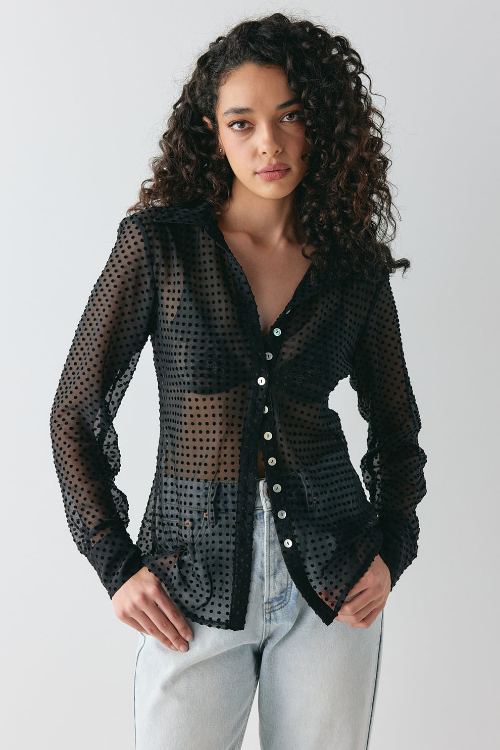 Mila Sheer Bias Shirt Black - size:Beatrys:AU 8 / US 4