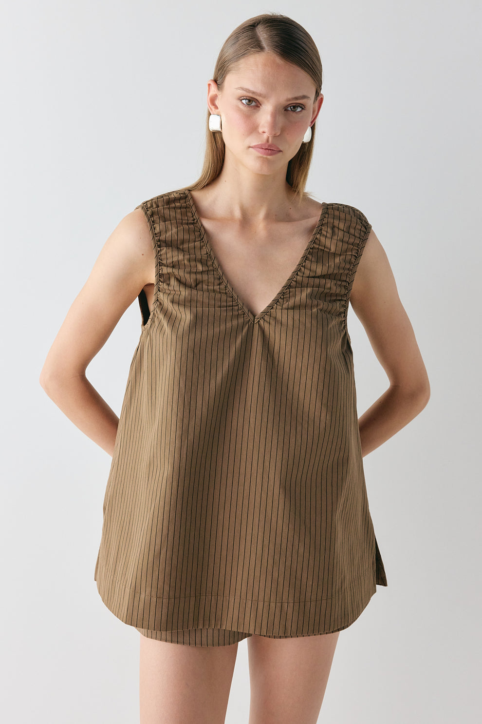 Fira Tunic Top Brown Stripe