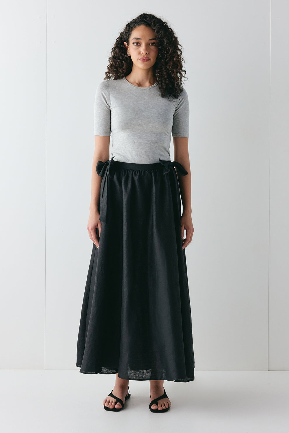 Daphne Linen Midi Skirt Black - size:Beatrys:AU 8 / US 4