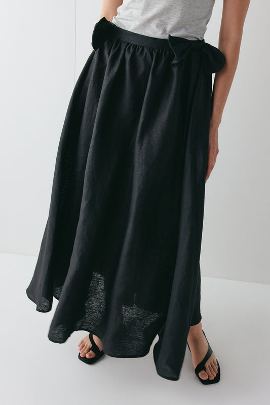 Daphne Linen Midi Skirt Black - size:Beatrys:AU 8 / US 4