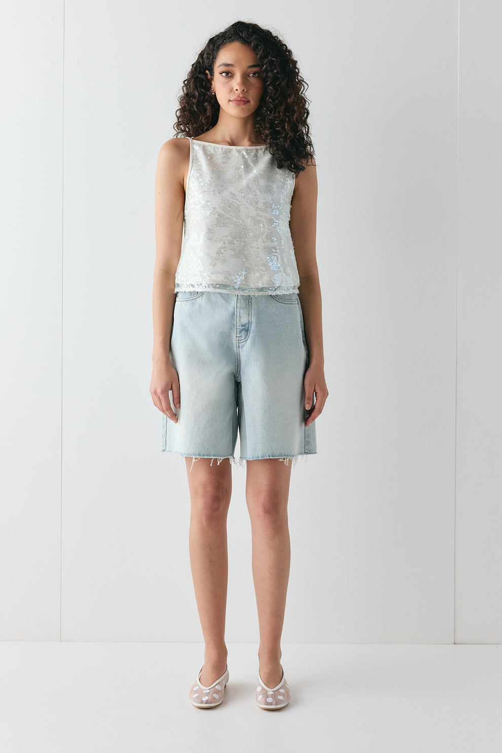 Nati Sequin Top White