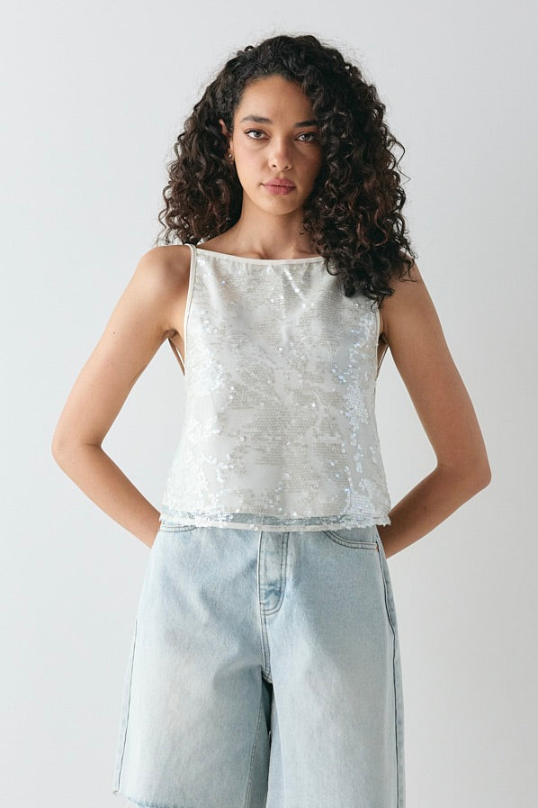 Nati Sequin Top White - size:Beatrys:AU 8 / US 4
