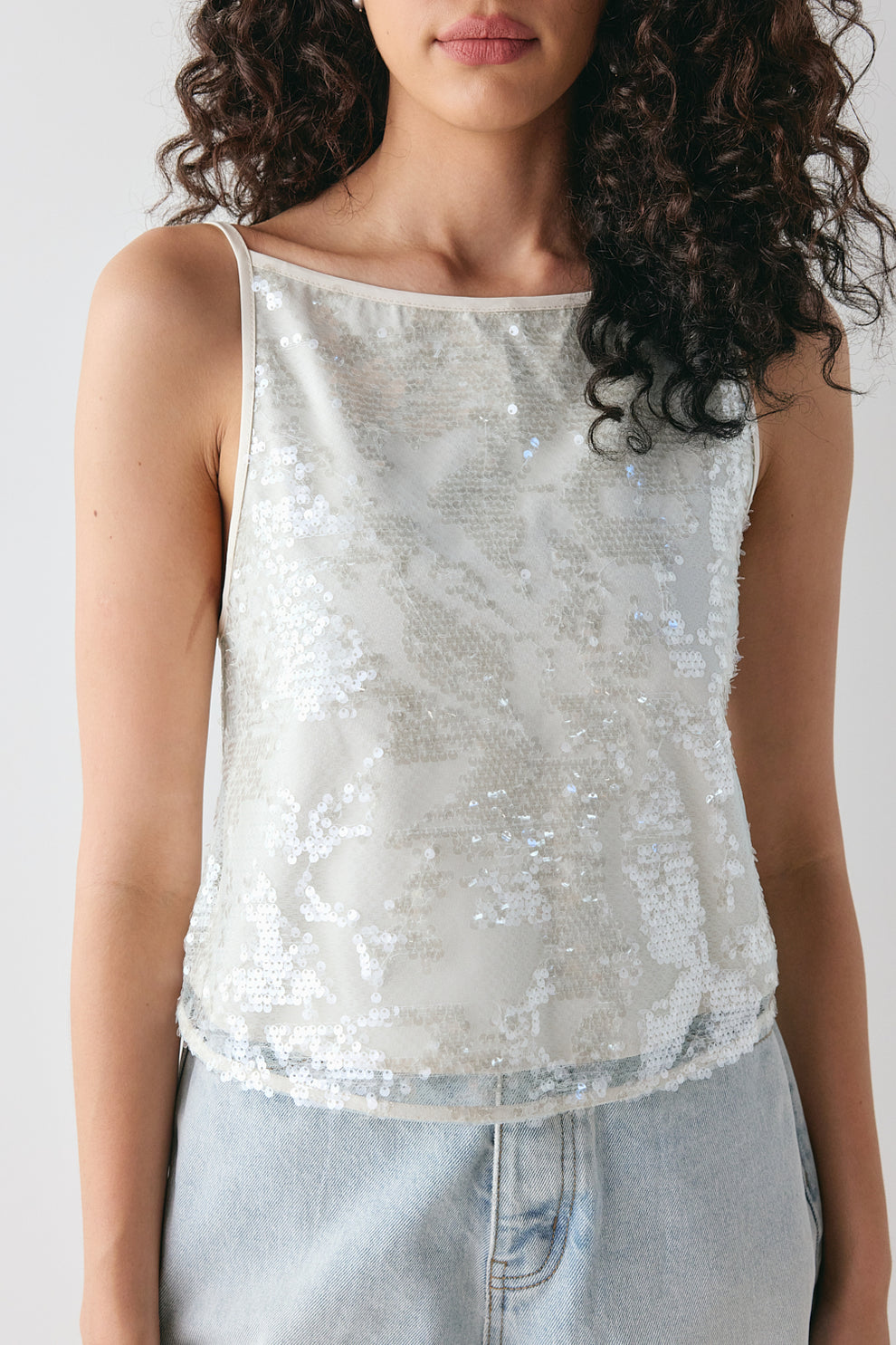 Nati Sequin Top White