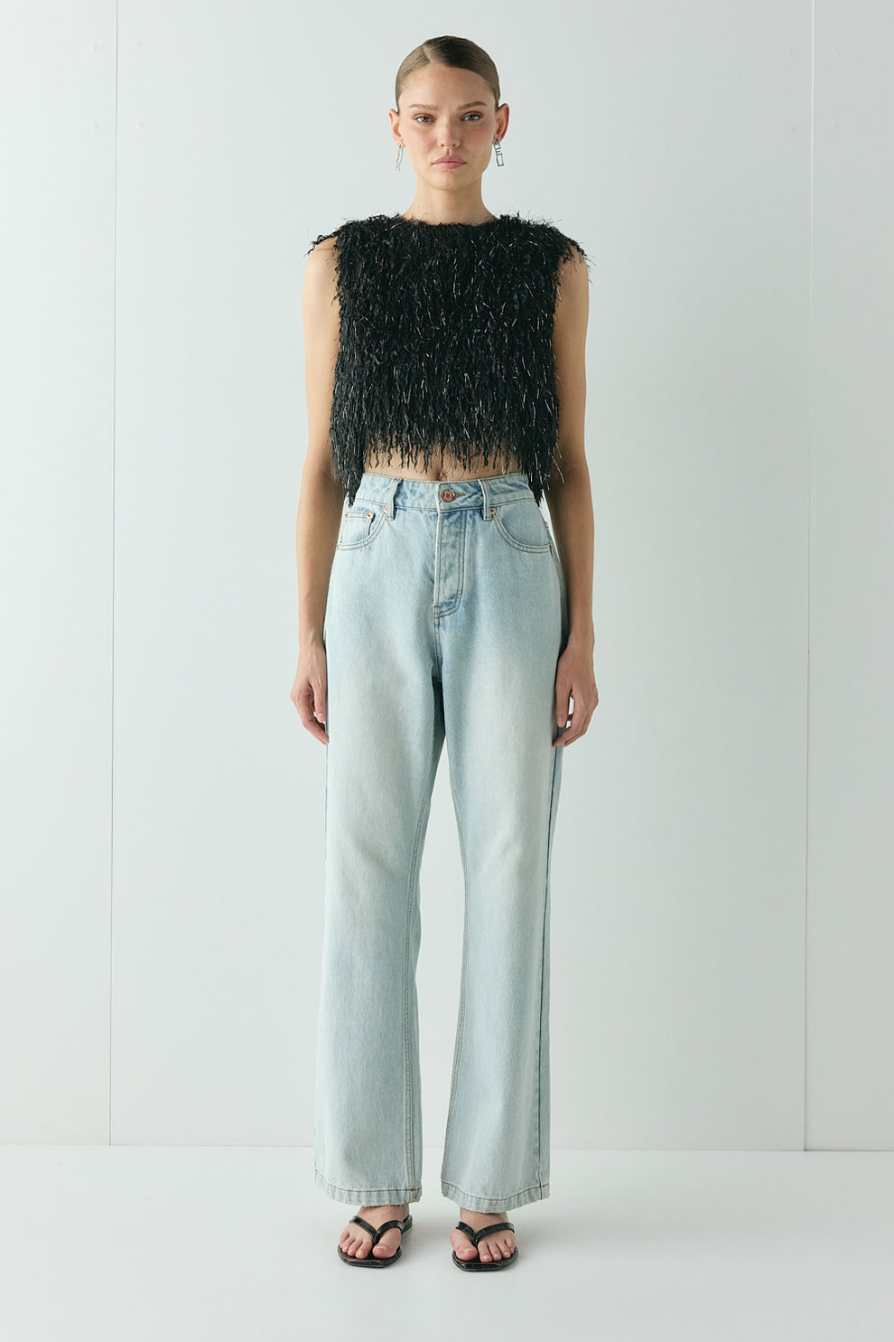 Vivia Fringe Top Black - size:Kjnara:AU 6 / US 2