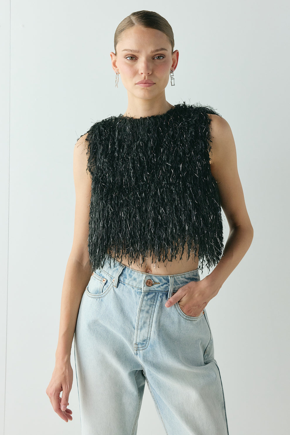Vivia Fringe Top Black