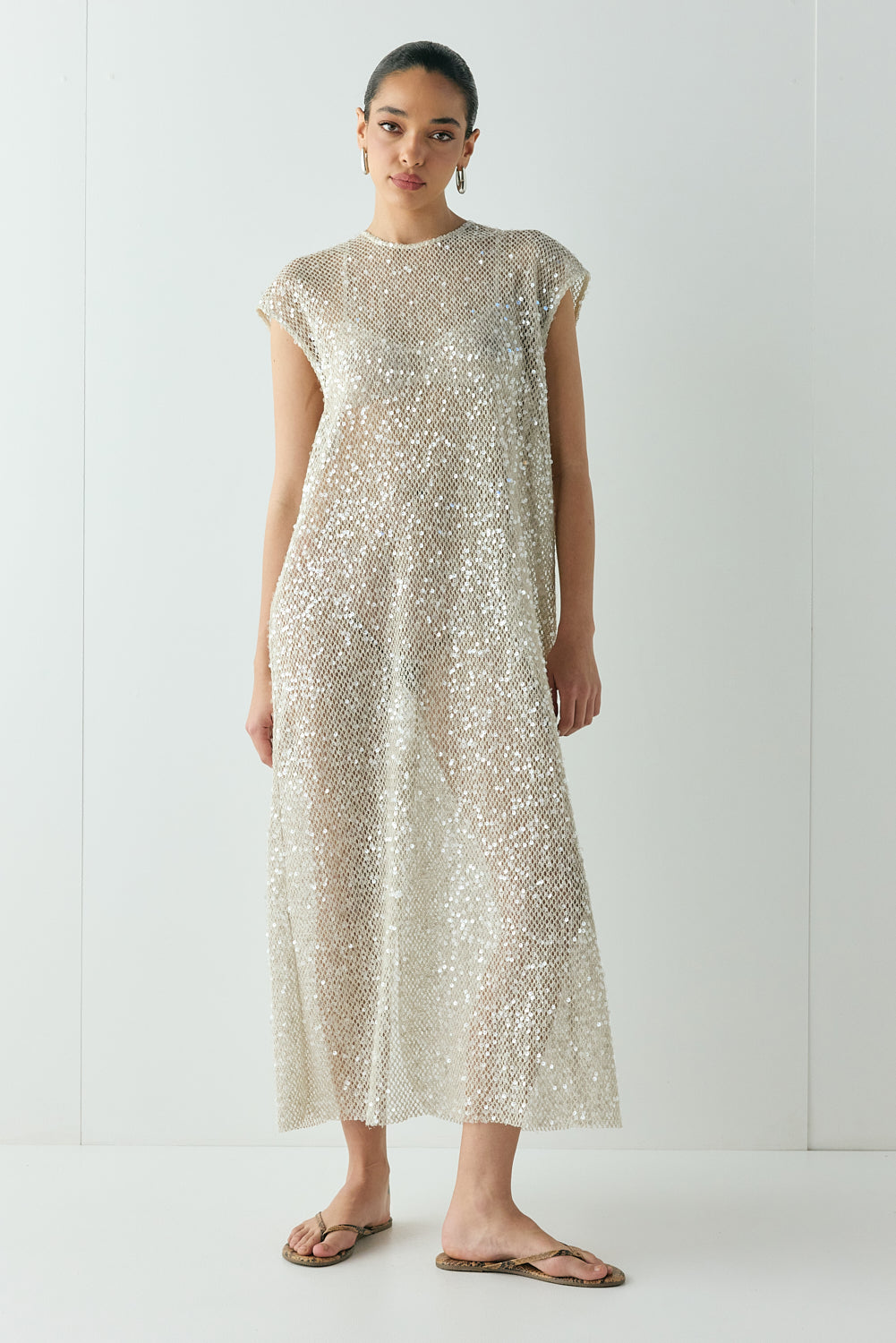 Sabre Sequin Midi Dress Oat - size:Beatrys:AU 8 / US 4
