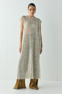 Sabre Sequin Midi Dress Oat