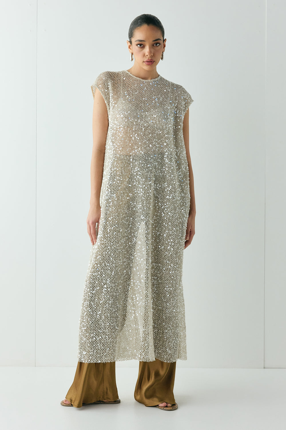 Sabre Sequin Midi Dress Oat