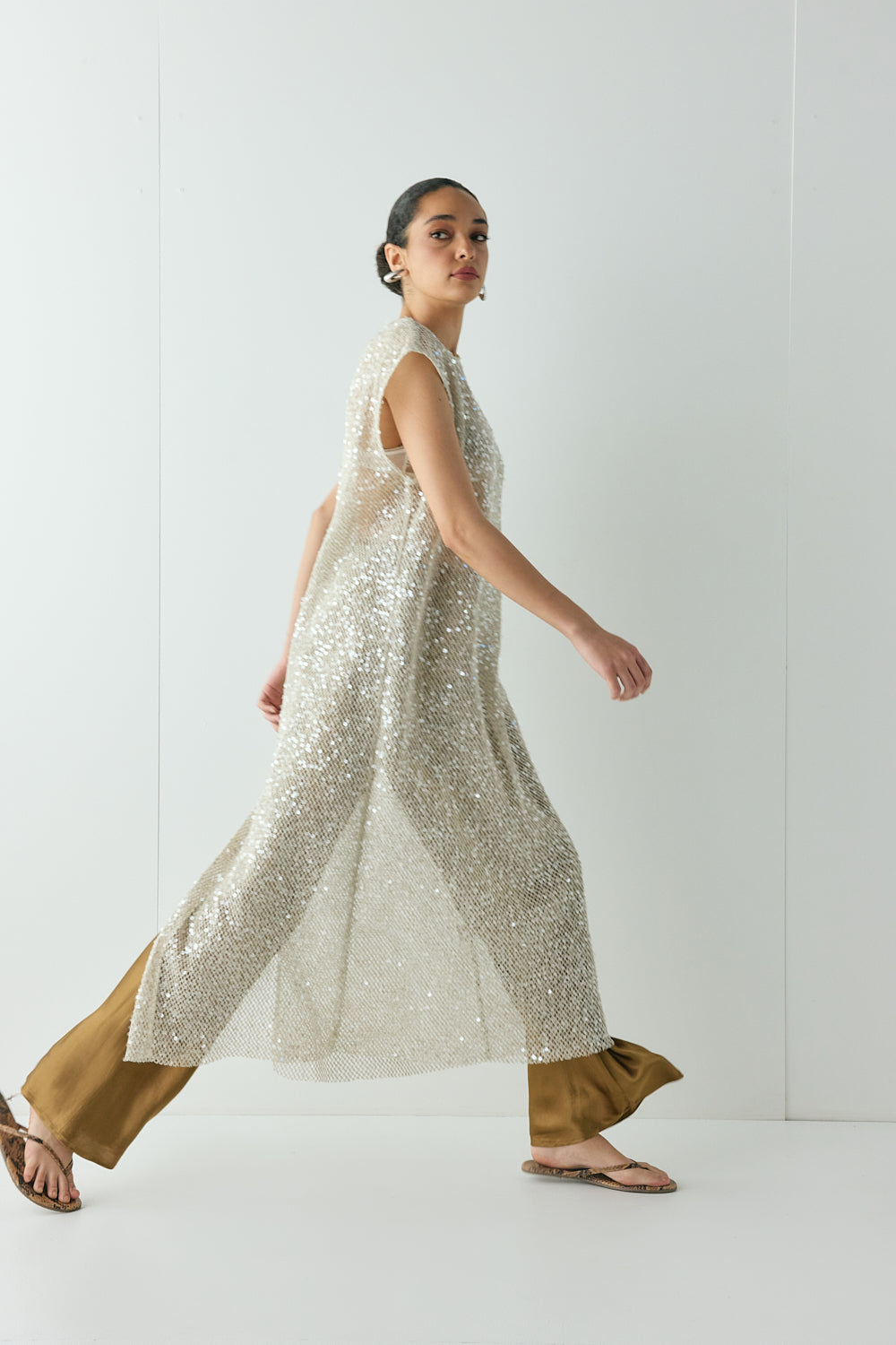 Sabre Sequin Midi Dress Oat