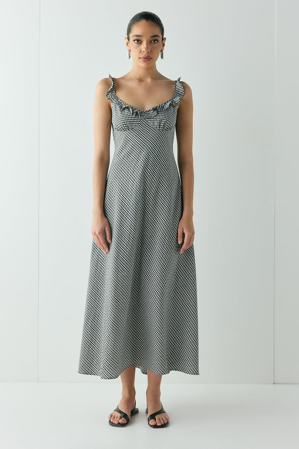 Rosalia Bias Cut Maxi Dress Black Check – VRG GRL