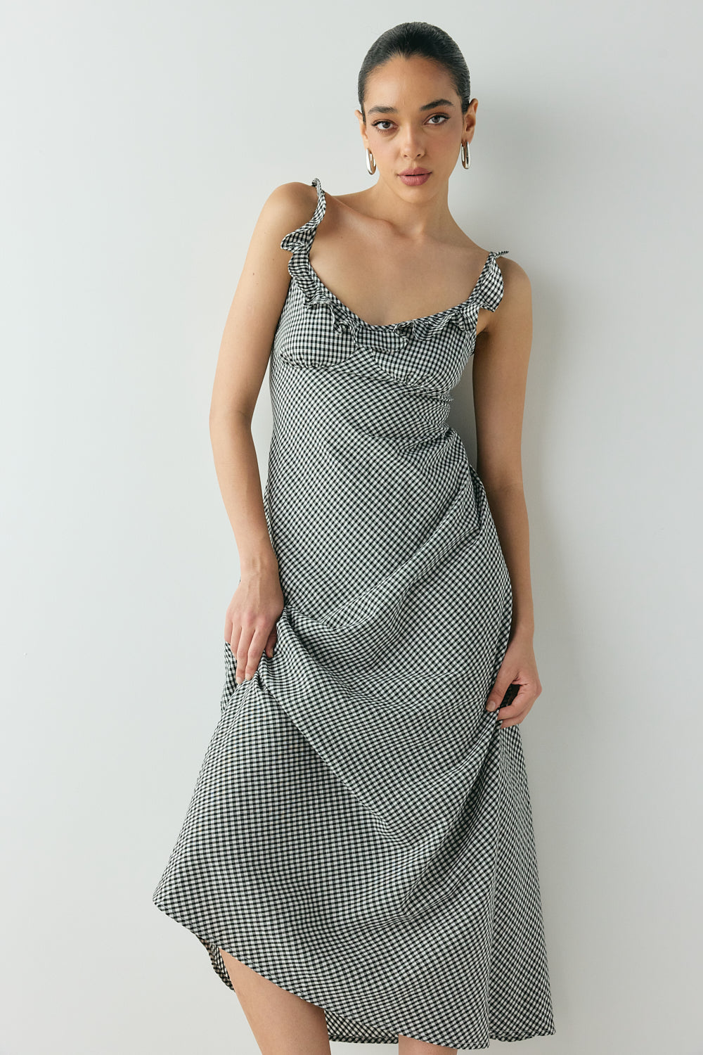 Rosalia Bias Cut Maxi Dress Black Check – VRG GRL