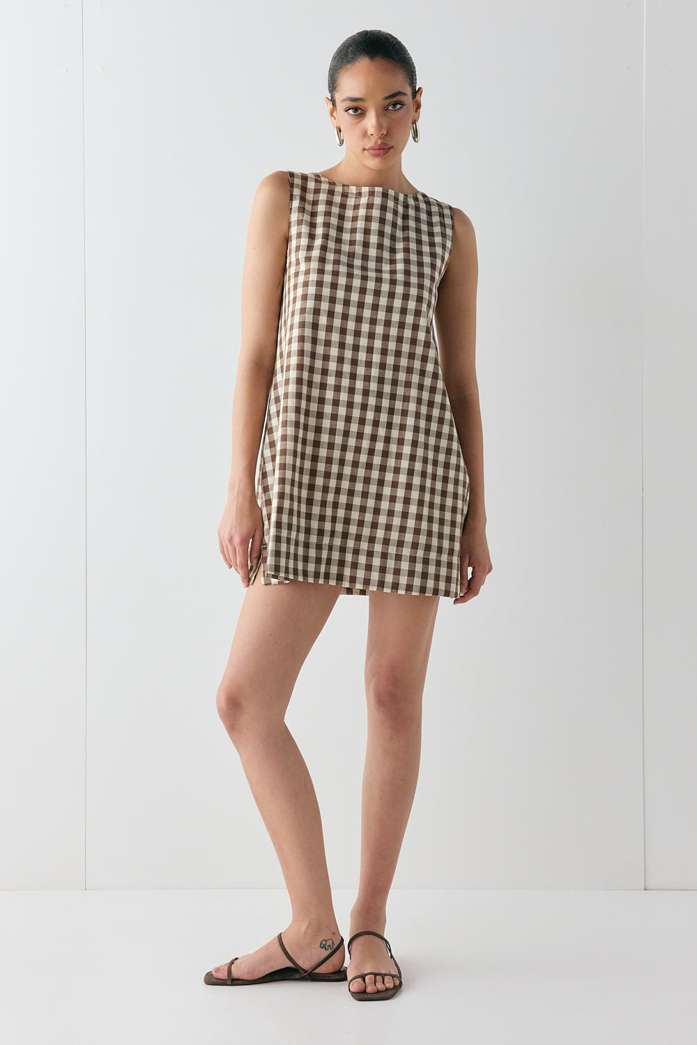 Aftersun Mini Dress Brown Check 