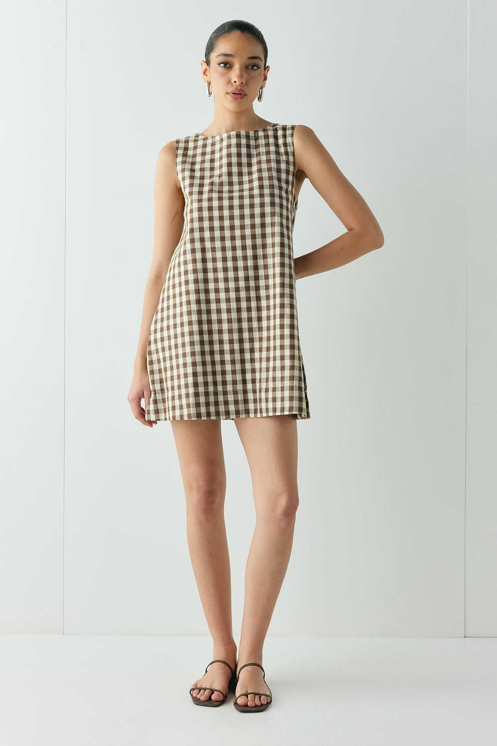 Aftersun Mini Dress Brown Check - size:Beatrys:AU 8 / US 4