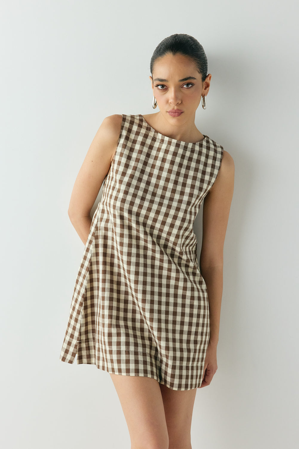 Aftersun Mini Dress Brown Check – VRG GRL