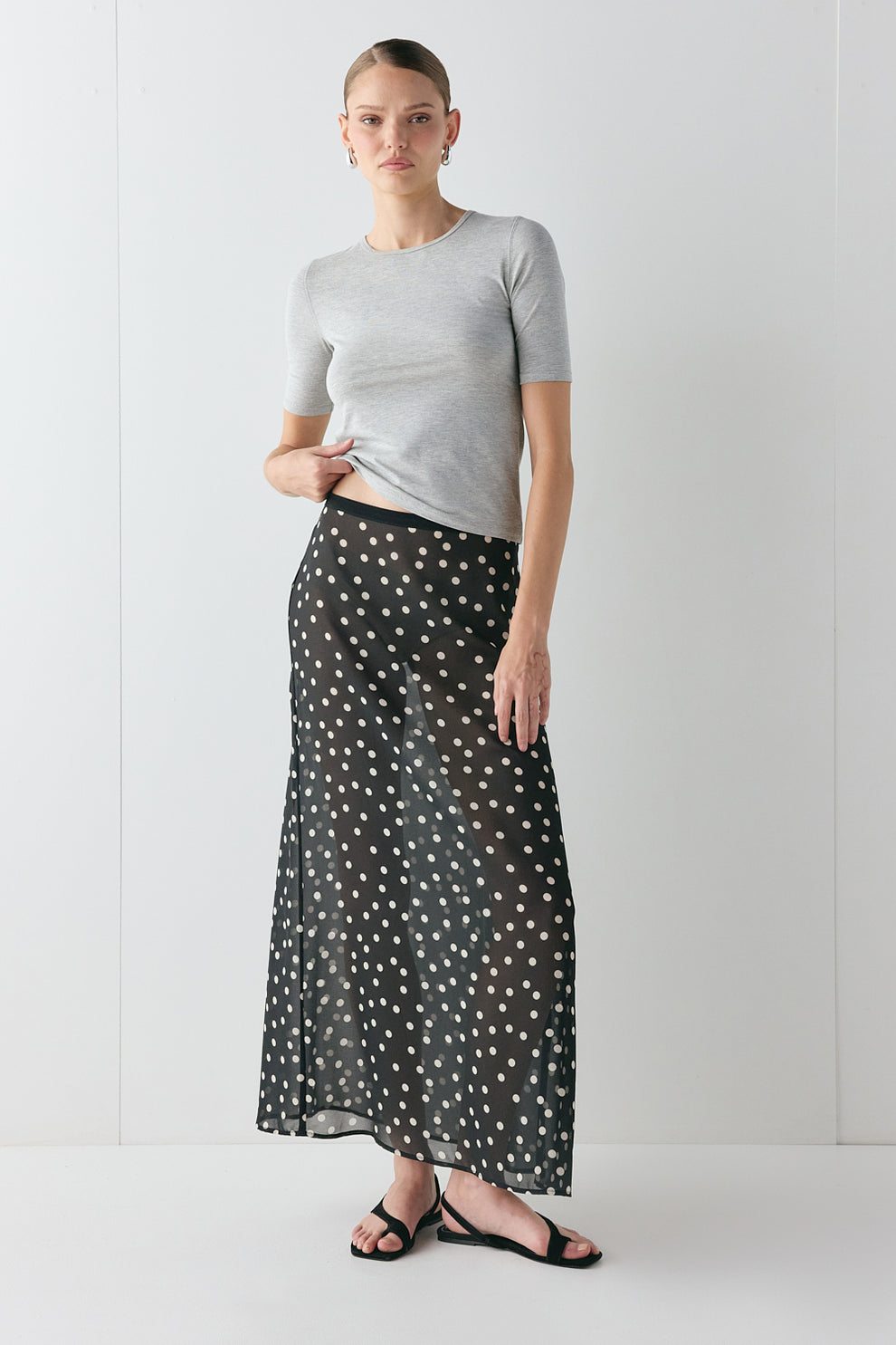 Vilma Sheer Maxi Skirt Black Polka Dot - size:Kjnara:AU 6 / US 2