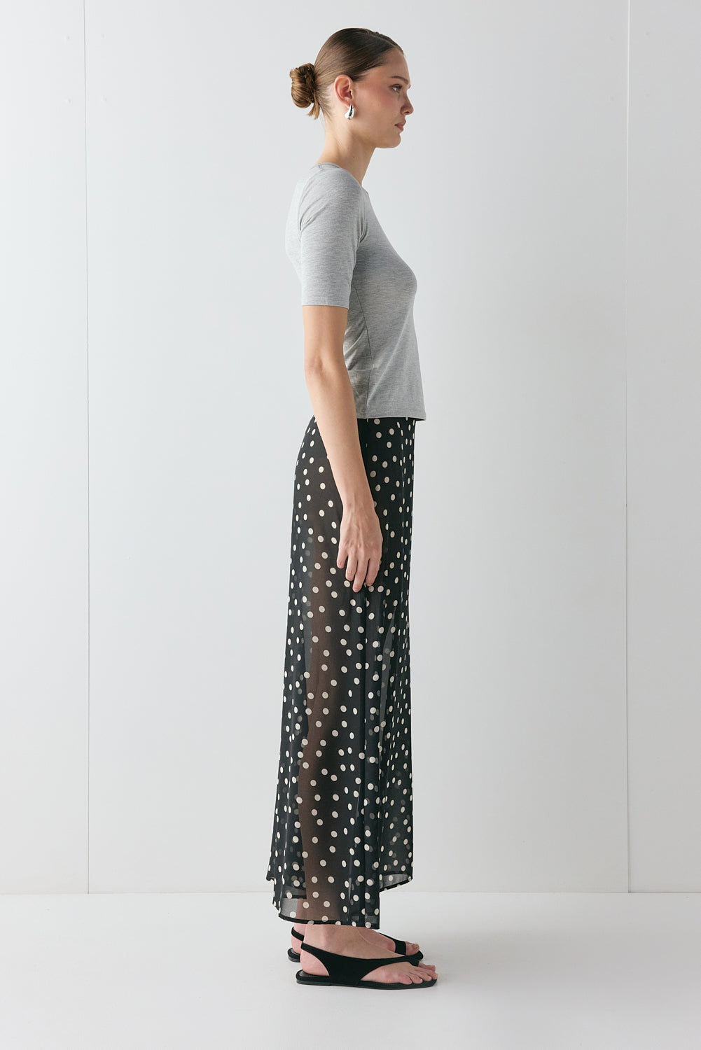 Vilma Sheer Maxi Skirt Black Polka Dot