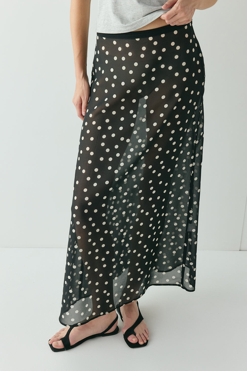 Vilma Sheer Maxi Skirt Black Polka Dot