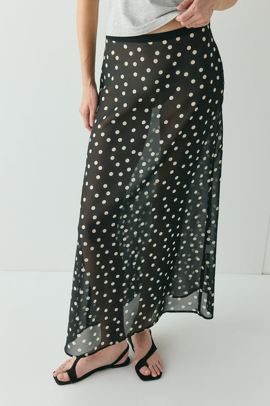 Vilma Sheer Maxi Skirt Black Polka Dot - size:Kjnara:AU 6 / US 2