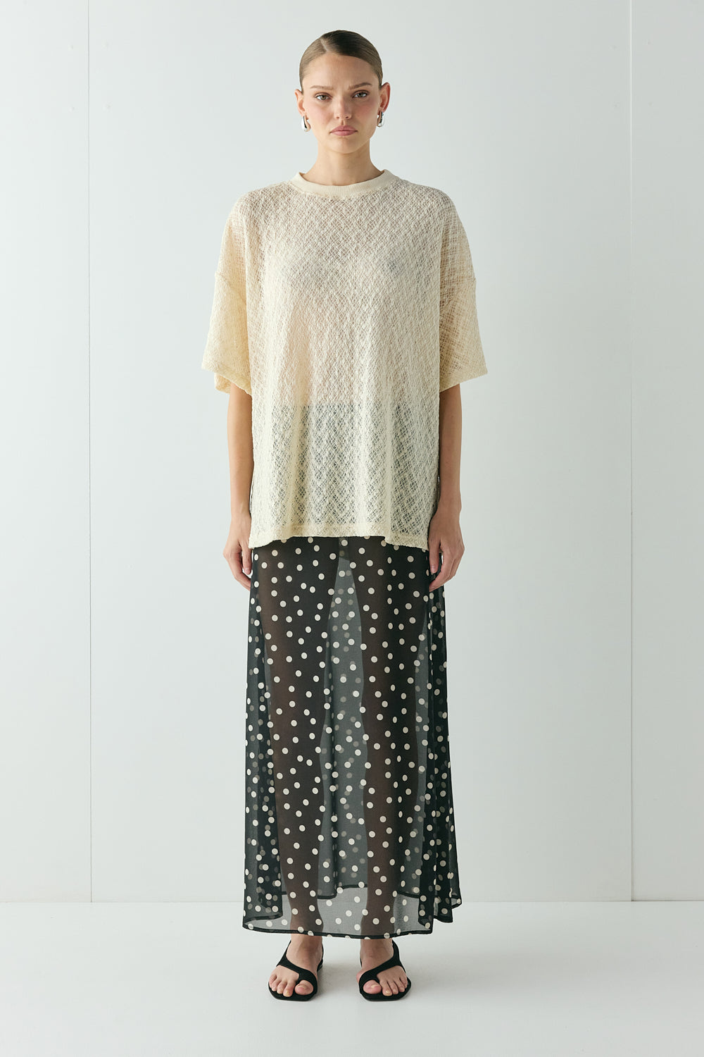 Vilma Sheer Maxi Skirt Black Polka Dot