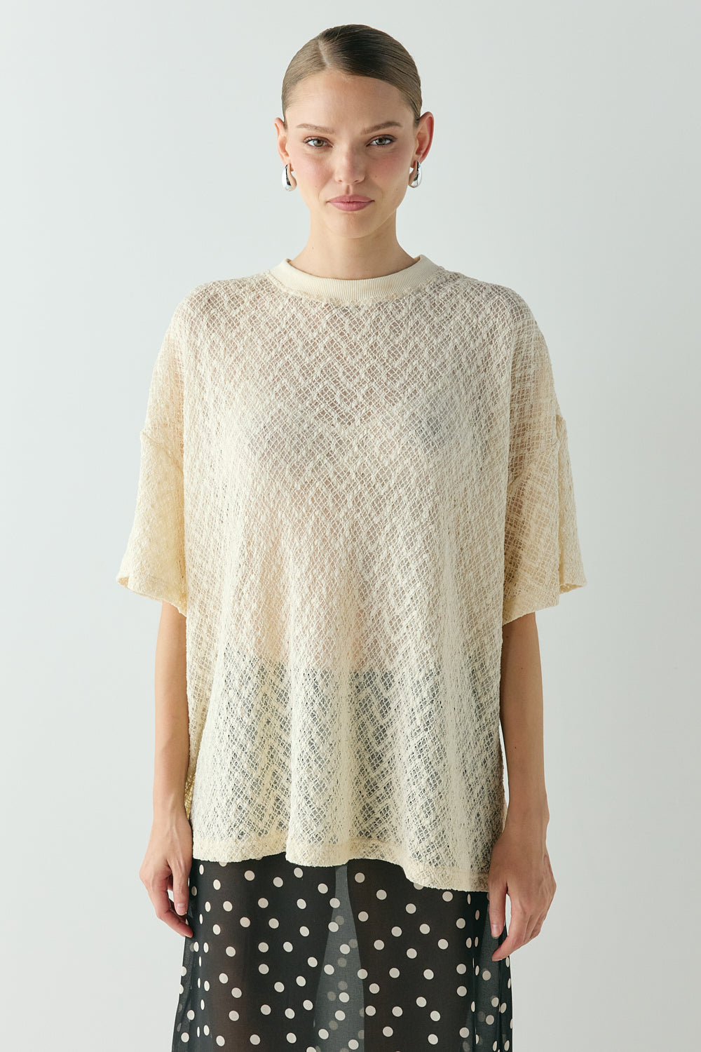 Willow Lace Tee Cream - size:Kjnara:AU 6 / US 2