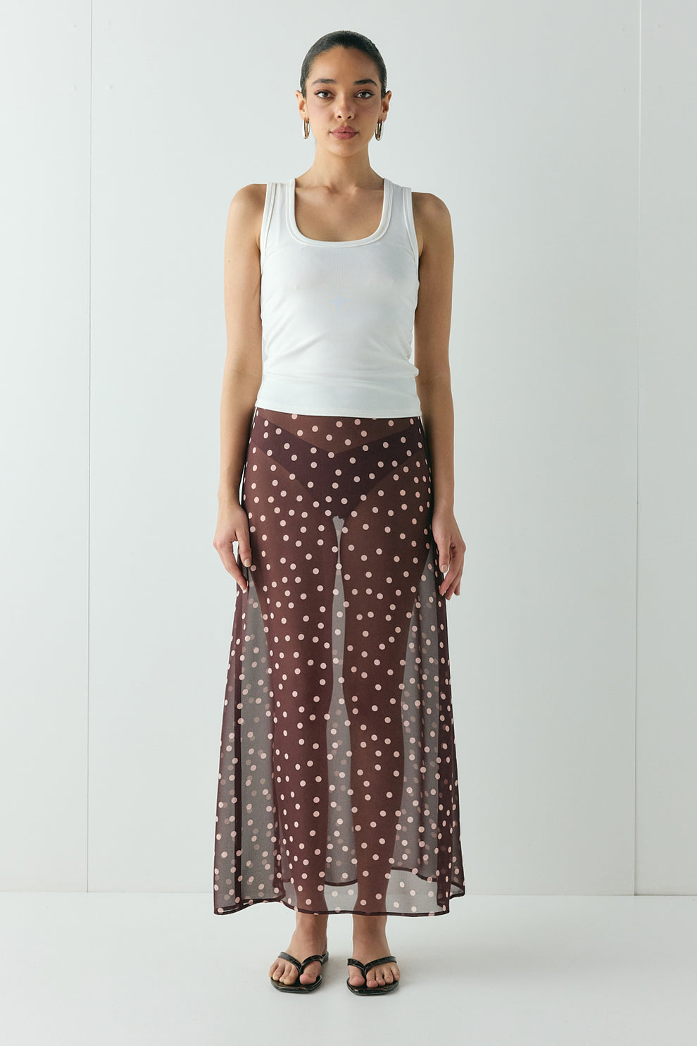 Vilma Sheer Maxi Skirt Wine Polka Dot - size:Beatrys:AU 8 / US 4