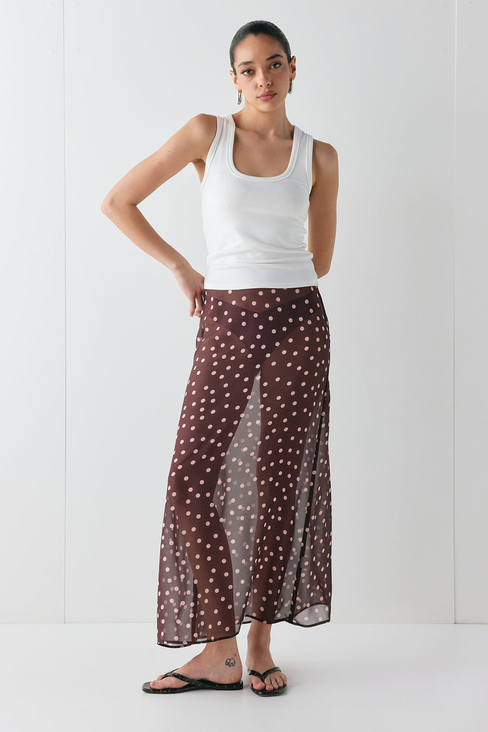 Vilma Sheer Maxi Skirt Wine Polka Dot