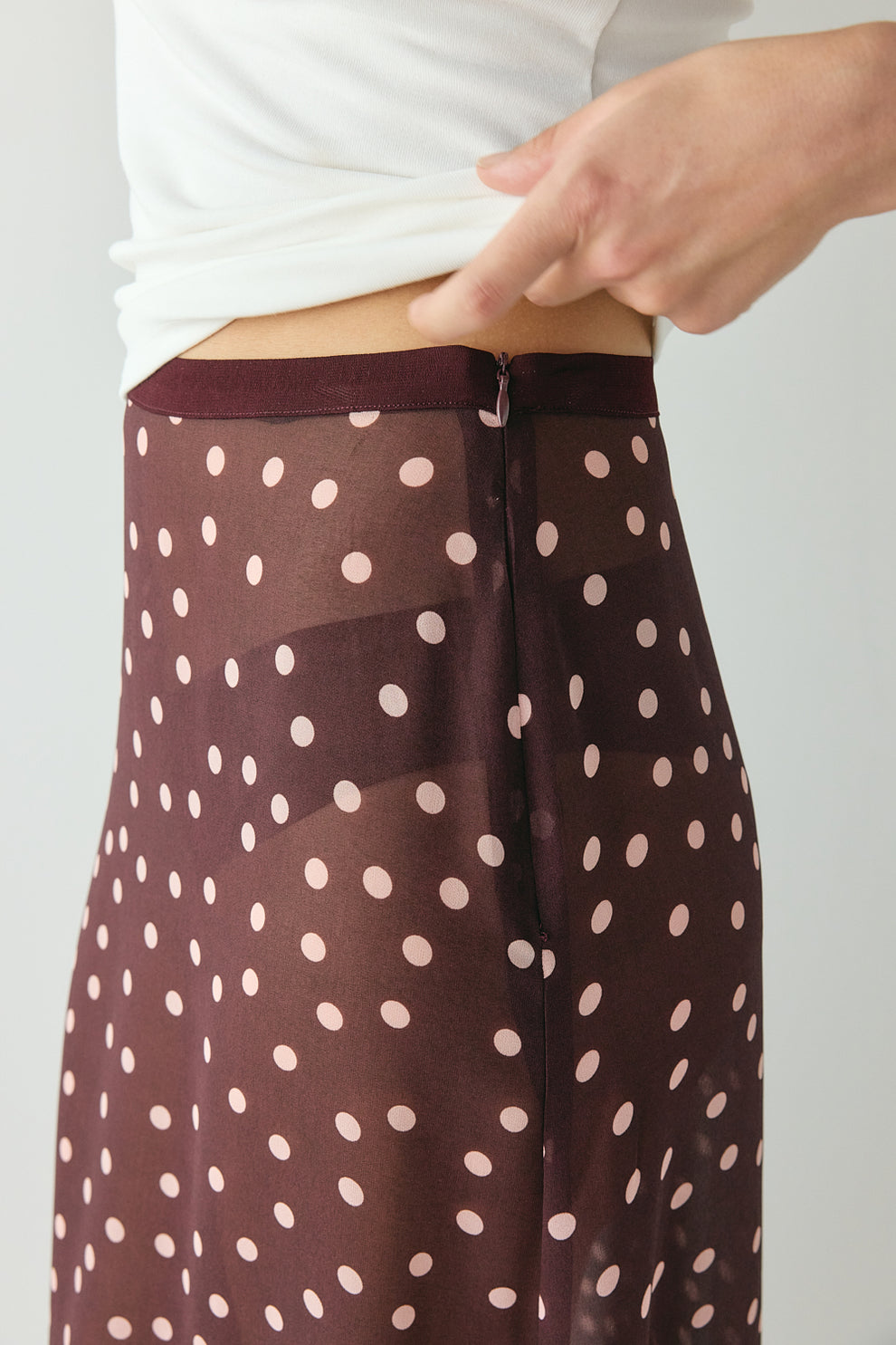 Vilma Sheer Maxi Skirt Wine Polka Dot