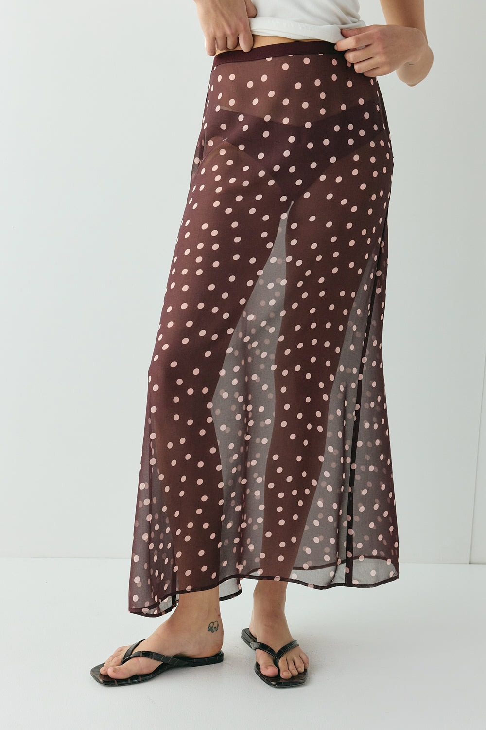 Vilma Sheer Maxi Skirt Wine Polka Dot