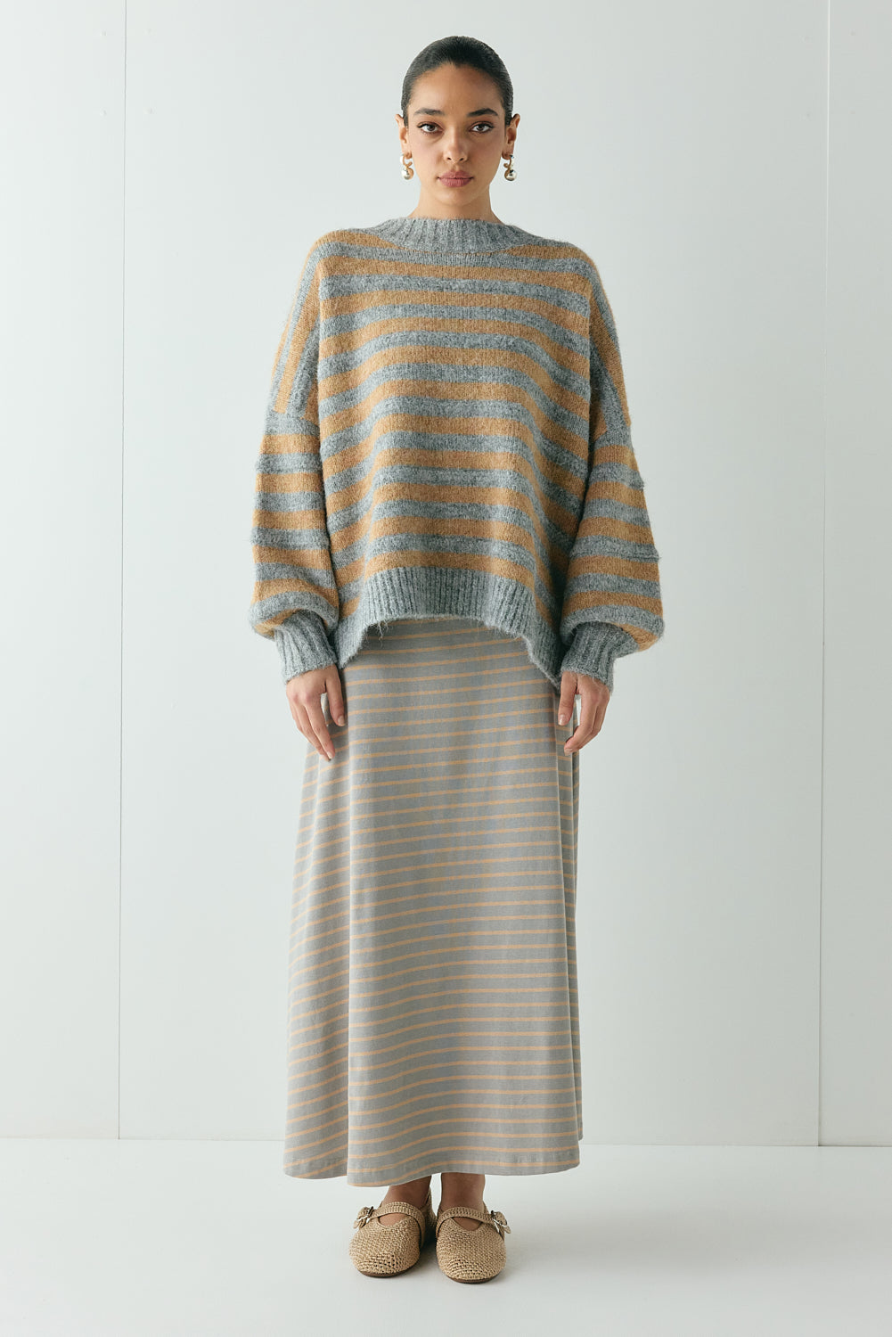 Sam Knit Jumper Apricot Stripe - size:Beatrys:AU 8 / US 4