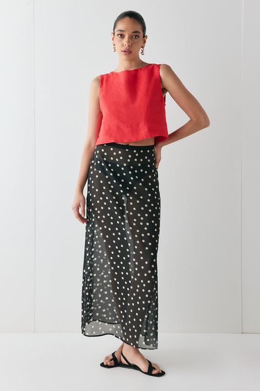 Clem Linen Top Red - size:Beatrys:AU 8 / US 4