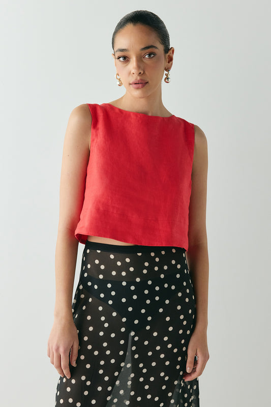 Clem Linen Top Red - size:Beatrys:AU 8 / US 4