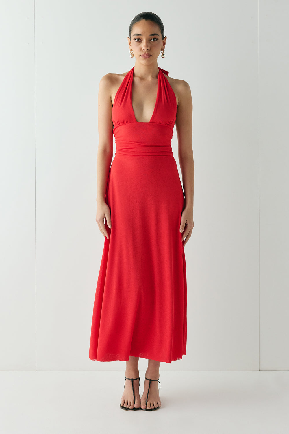 When In Italy Halter Midi Dress Red - size:Beatrys:AU 8 / US 4