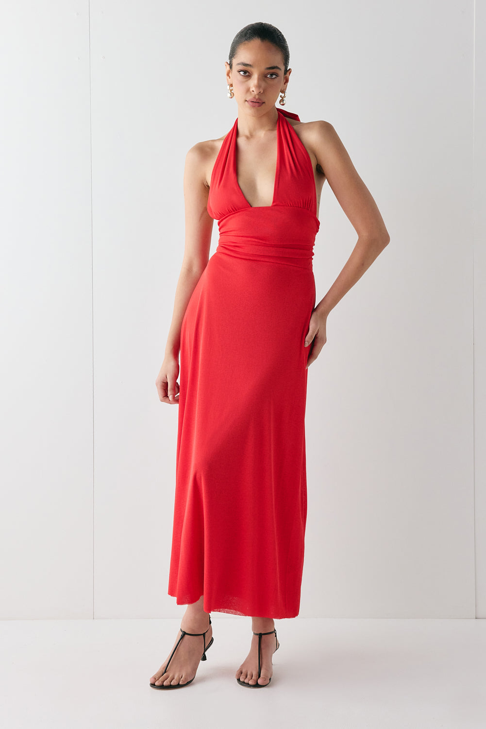 When In Italy Halter Midi Dress Red